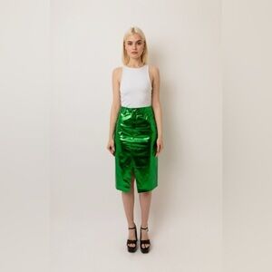 Amy Lynn Green Lupe High Waist Metallic Knee Length Skirt